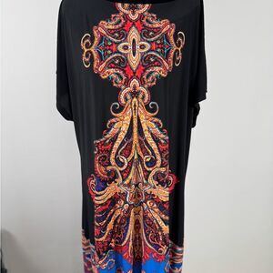 Elegant Black and Red Paisley Midi Dress